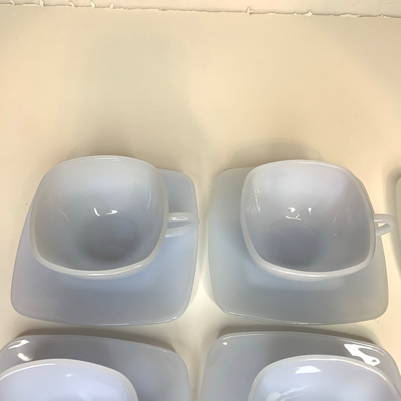 SET 5 FIRE KING AZURE BLUE CHARM AZURITE DELPHITE MILK GLASS SQUARE CUP SAUCERS - Picture 6 of 9